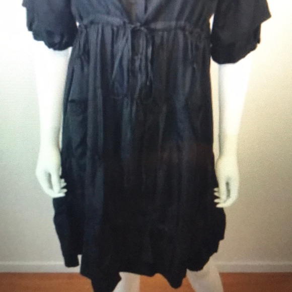 PETE & GRETA black silk ruffled dress S - Picture 2 of 8